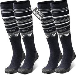 FAYHIJUN Skisocken Herren Damen Thermosocken skistrümpfe 2 Paar 39-42 43-46 Merino wolle Performance Sportsocken wintersocken Skifahren Snowboard Atmungsaktive Elastische Manschette Schwarz, XL von FAYHIJUN