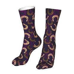 FAYXTIN Neongoldene Hufeisen-Socken für Damen und Herren, Sportsocken im Western-Stil, Violett von FAYXTIN