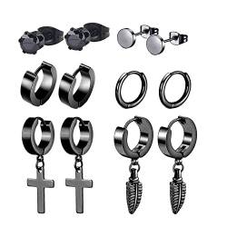 Männer Ohrringe Schwarz Edelstahl 6 Paare Ohrringe Herren Medizinische Piercing Ohrstecker Kreuz Creolen Ohrringe Set Dangle Ohrringe für Männer Damen Jungen von FAZKAR