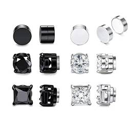 Magnet Ohrringe Herren 6 Paare Zirkon Ohrstecker Herren Clip Ohrringe Mädchen Edelstahl Ohrringe Schwarz Herren für Männer Damen Jungen von FAZKAR