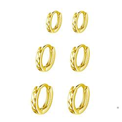 Ohrringe Gold Creolen 3 Paar Creolen Gold Klein Ohrringe Gold Set für Männer Herren Hypoallergene Ohrringe Helix Piercings für Frauen Mädchen 8mm 10mm 12mm von FAZKAR