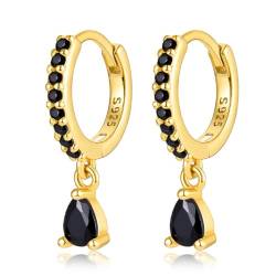 Ohrringe Gold Hängend Goldene Ohrringe Damen 1 Pair Ohrringe Schwarz Hängend Wassertropfen Hypoallergic Ohrringe Schwarz für Damen Mädchen 12mm von FAZKAR