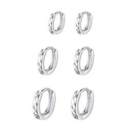 Ohrringe Silber 925 Creolen Silber Klein Damen,3 Paar Ohrringe Kreolen Silber Herren Ohrringe Set für Männer Hypoallergene Ohrringe Helix Piercings für Frauen Mädchen 6mm 8mm 10mm von FAZKAR