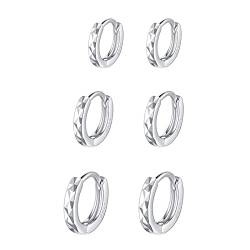 Ohrringe Silber 925 Creolen Silber Klein Damen,3 Paar Ohrringe Kreolen Silber Herren Ohrringe Set für Männer Hypoallergene Ohrringe Helix Piercings für Frauen Mädchen 8mm 10mm 12mm von FAZKAR