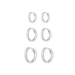 Ohrringe Silber 925 Creolen Silber Klein Damen,Ohrringe Kreolen Silber 3 Paar Herren Ohrringe Set für Männer Hypoallergene Ohrringe Helix Piercings für Frauen Mädchen 8mm 10mm 12mm von FAZKAR