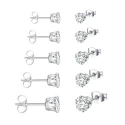 Ohrringe Silber 925 Stecker 5 Pairs Brillantini Zirkon Ohrstecker Silber Aanallergic Ohrstecker Set Damen Ohrringe Silber für Frauen Mädchen von FAZKAR