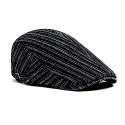 FBBULES Baumwolle Flatcap Baskenmütze Denim Barett Atmungsaktive Schirmmütze Gatsby Newsboy Hut für Herren Damen, Verstellbare 55-59CM Vintage Cabbie Cap (Schwarz) von FBBULES