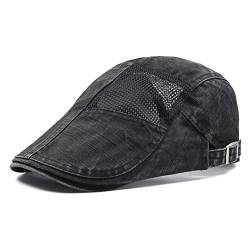 FBBULES Sommermütze Flatcap Baskenmütze, Barett Atmungsaktive Mesh Schirmmütze Gatsby Newsboy Hut für Herren Damen, Verstellbare 55-59CM Vintage Cabbie Cap (Schwarz) von FBBULES