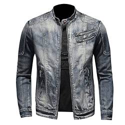 Herren Reißverschluss Jeansjacke-Bomber Baumwolle Slim Fit Jeansmantel, Punk Asymmetry Wash Klassisches Cowboy-Oberteil, Trucker-Kragenknopf Tun Sie Den Alten Stil Plus Größe M-6Xl,Blau,Xxl von FBYDLL