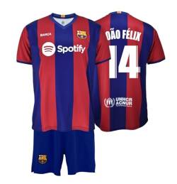 FC Barcelona Set Kinder T-Shirt und Hose 1. EQ 2023-24 Replik Lizenz - Rücken 14 Joao Felix Kindergröße 6 Jahre, Blau/Weinrot, 6 Jahre von FC Barcelona