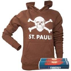 FC St. Pauli Damen Pullover Hoodie Kapuzenpullover Fanartikel Totenkopf Braun + 2X Fanergy Traubenzucker (XL) von FC St. Pauli