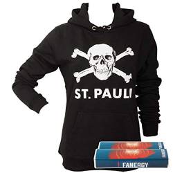 FC St. Pauli Damen Pullover Hoodie Kapuzenpullover Fanartikel Totenkopf Schwarz + 2X Fanergy Traubenzucker (L) von FC St. Pauli