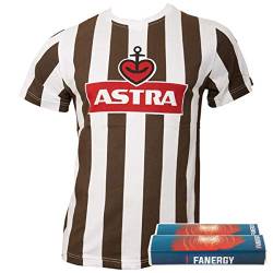 FC St. Pauli Herren Astra Traditions-Shirt T-Shirt Fußball Fanartikel Logo Braun Weiß+ + 2X Fanergy Traubenzucker (S) von FC St. Pauli