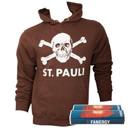 FC St. Pauli Herren Pullover Hoodie Kapuzenpullover Fanartikel Totenkopf Braun + 2X Fanergy Traubenzucker (XXL) von FC St. Pauli