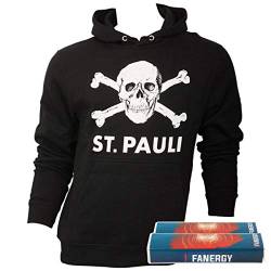 FC St. Pauli Herren Pullover Hoodie Kapuzenpullover Fanartikel Totenkopf Schwarz + 2X Fanergy Traubenzucker (L) von FC St. Pauli