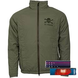 FC St. Pauli Pufferjacke Puffy Jacke Übergangsjacke Totenkopf oliv + 2x FANERGY Traubenzucker (XS) von FC St. Pauli