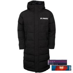 FC St. Pauli - Pufferjacke Winterjacke Steppjacke Lang Totenkopf Damen Herren Unisex - schwarz + 2x FANERGY Traubenzucker (DE/NL/SE/PL, Alphanumerisch, XL, Regular, Regular) von FC St. Pauli