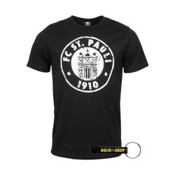 FC St. Pauli T-Shirt Logo Schwarz-Weiß FCSP Fanartikel + RocknShop Flaschenöffner (DE/NL/SE/PL, Alphanumerisch, XXL, Regular, Regular, Schwarz) von FC St. Pauli