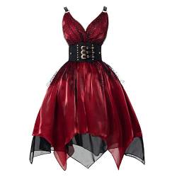 FCCAM Abendkleider Karneval Kostüm Damen Cocktailkleid Damen Faschingskostüme Damen Gothic Kleid Rot, S von FCCAM