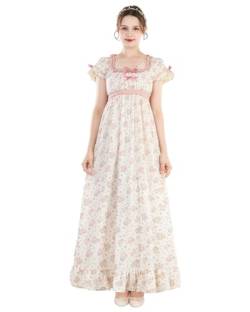 FCCAM Damen Regency Kleid Jane Austen Lange Vintage Kleid Viktorianische Ballkleid Empire Taille Kleid, pink, XL von FCCAM