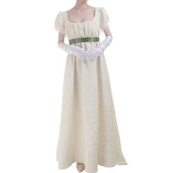 FCCAM Damen Regency Kleid Jane Austen Lange Vintage Kleid Viktorianische Ballkleid mit Handschuhen Empire Taille Kleid L von FCCAM