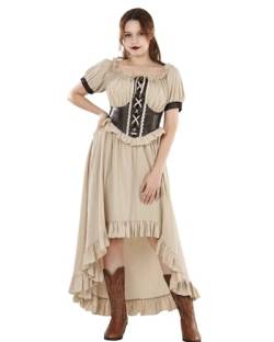 FCCAM Kleid Damen Mittelalter Kleidung Damen Piraten Kleid Renaissance Kleid Mittelalter Kleid Damen Kleid Baumwolle, 3XL von FCCAM