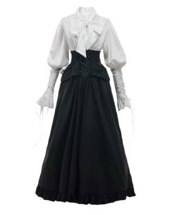 FCCAM Mittelalter Kleidung Damen Festliche Kleider für Damen Viktorianische Kleid Kleider Damen Festlich Karneval Kostüm Damen nklusive Weiß Bluse und Schwarze Rock, L/XL von FCCAM