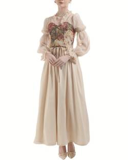 FCCAM Mittelalter Kleidung Damen Tüll Hohe Taille Mittelalter Kostüm Damen Rüschen Renaissance Kleid L von FCCAM