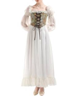FCCAM Mittelalter Kleidung Damen Tüll Hohe Taille Mittelalter Kostüm Damen Rüschen Renaissance Kleid M von FCCAM