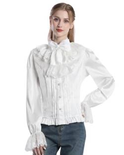 FCCAM Rüschenbluse Viktorianische Bluse weißes Hemd Lolita Blouse Bluse Trompetenärmel Damen Weiße Rüschenbluse Weiße Bluse mit abnehmbarem Bogen XXL von FCCAM
