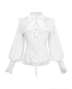 FCCAM Viktorianische Bluse Damen Steam Punk Bluse Damen Rüschenbluse Mittelalter Spitzen Shirt Trachtenbluse Damen Weiß L von FCCAM
