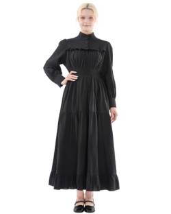 FCCAM Viktorianisches Kleid Langarm Kleid Damen Kleid Schwarz Mittelalter Kleidung Damen Kleid Baumwolle, Schwarz, M von FCCAM
