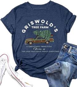 Griswold's Tree Farm Shirt für Damen, Vintage-Grafik, Weihnachts-T-Shirt, lässig, kurzärmelig, für Weihnachten, Blau, Mittel von FCDIED