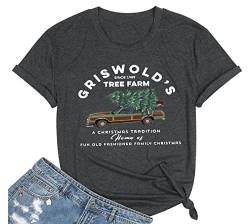 Griswold's Tree Farm Shirt für Frauen Vintage Grafik Weihnachten Tee Tops Casual Kurzarm Xmas Urlaub T-Shirt, Gray, Groß von FCDIED