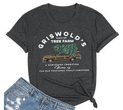 Griswold's Tree Farm Shirt für Frauen Vintage Grafik Weihnachten Tee Tops Casual Kurzarm Xmas Urlaub T-Shirt, Gray, XX-Large von FCDIED