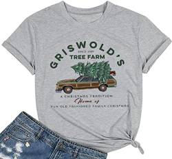 Griswold's Tree Farm Shirt für Frauen Vintage Grafik Weihnachten Tee Tops Casual Kurzarm Xmas Urlaub T-Shirt, Hellgrau, Groß von FCDIED