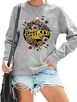 Rock Band Sweatshirt für Damen, Vintage-Grafik, Rockmusik-Shirt, lässig, langärmelig, Rundhalsausschnitt, Pullover, grau, Medium von FCDIED