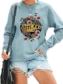 Rock Band Sweatshirt für Frauen Vintage Grafik Rock Musik Shirt Casual Langarm Rundhalsausschnitt Pullover Tops, Blau, L von FCDIED