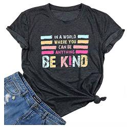 Damen-T-Shirt mit Aufschrift "Be Kindness", kurzärmelig, inspirierend, grafisch, für Lehrer - Grau - Groß von FCHICH