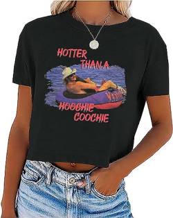 Hotter Than a Hoochie Coochie Crop T-Shirt Frauen Vintage Grafik Country Musik Tees Strand Urlaub Crop Tops, Schwarz, Klein von FCHICH