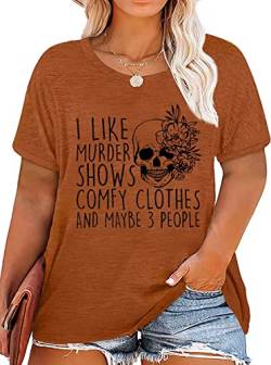 Plus Size I Like Murder Shows T-Shirt Frauen Neuheit Halloween Horror Shirt Skull Casual Grafik Tees Tops, Orange, 4X-Large Mehr von FCHICH