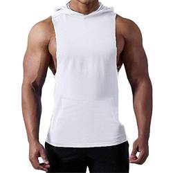 FCYOSO Herren Ausbildung mit Kapuze Tanktops Ärmel Gym Kapuzenjacken Klein Weiß von FCYOSO