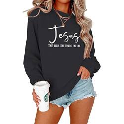 FCYOSO Jesus Graphic Shirts für Frauen Christliches Sweatshirt Langarm Rundhalsausschnitt Pullover Tops, Schwarz , 38 von FCYOSO