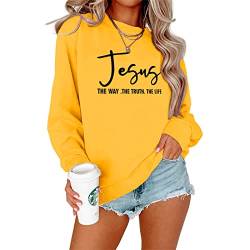 FCYOSO Jesus Graphic Shirts für Frauen Christliches Sweatshirt Langarm Rundhalsausschnitt Pullover Tops, gelb, 36 von FCYOSO