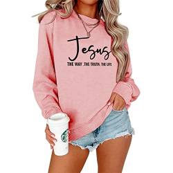 FCYOSO Jesus Graphic Shirts für Frauen Christliches Sweatshirt Langarm Rundhalsausschnitt Pullover Tops, rose, 36 von FCYOSO