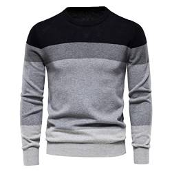 Klassischer Herren-Pullover mit Rundhalsausschnitt und Farbblock-Farbblock, lässig, langärmelig, lockere Passform, Thermo-Pullover, Schwarz , XS von FCYOSO