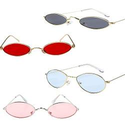 Retro Metall Sonnenbrille, 4 Paare Vintage Kleine Brille, Ovale Brille Mit Metallrahmen, Unisex-Sonnenbrille für Männer Und Frauen Damen Männer für Party Foto Requisiten Kostüm Club Tanz Requisiten von FDDU