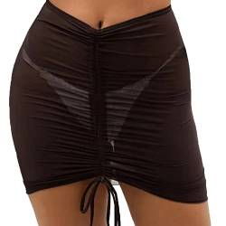 Damen Strand Wrap Sarong Halbtransparente Bademode Bikini Wraps Chiffon Kordelzug Geraffte Vertuschungen Kurzer Rock von FDEETY