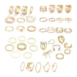 FDEETY 43 Stücke Gold Ringe Set Verstellbare Finger Ringe Trendy Stapelringe Set Einfache Plain Band Ringe für Frauen Mädchen von FDEETY