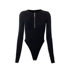 FDEETY Damen Body mit Langarm Rundhalsausschnitt Bodysuit Shirts Stringbody Overall Sexy Elegant Bodysuit Top von FDEETY